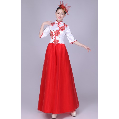 Chinese Traditional Women classical Dress Chinese Fairy dance Dress Red White patchwork Clothing Chinese Ancient Costume